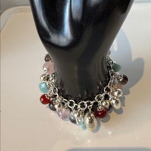 Milor Italy 925 Sterling Silver puffy heart and semi precious gemstone bracelet